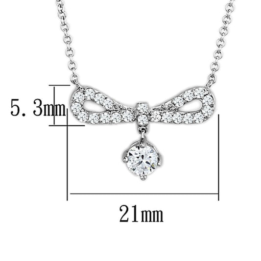 3W452 - Rhodium Brass Necklace with AAA Grade CZ  in Clear-1