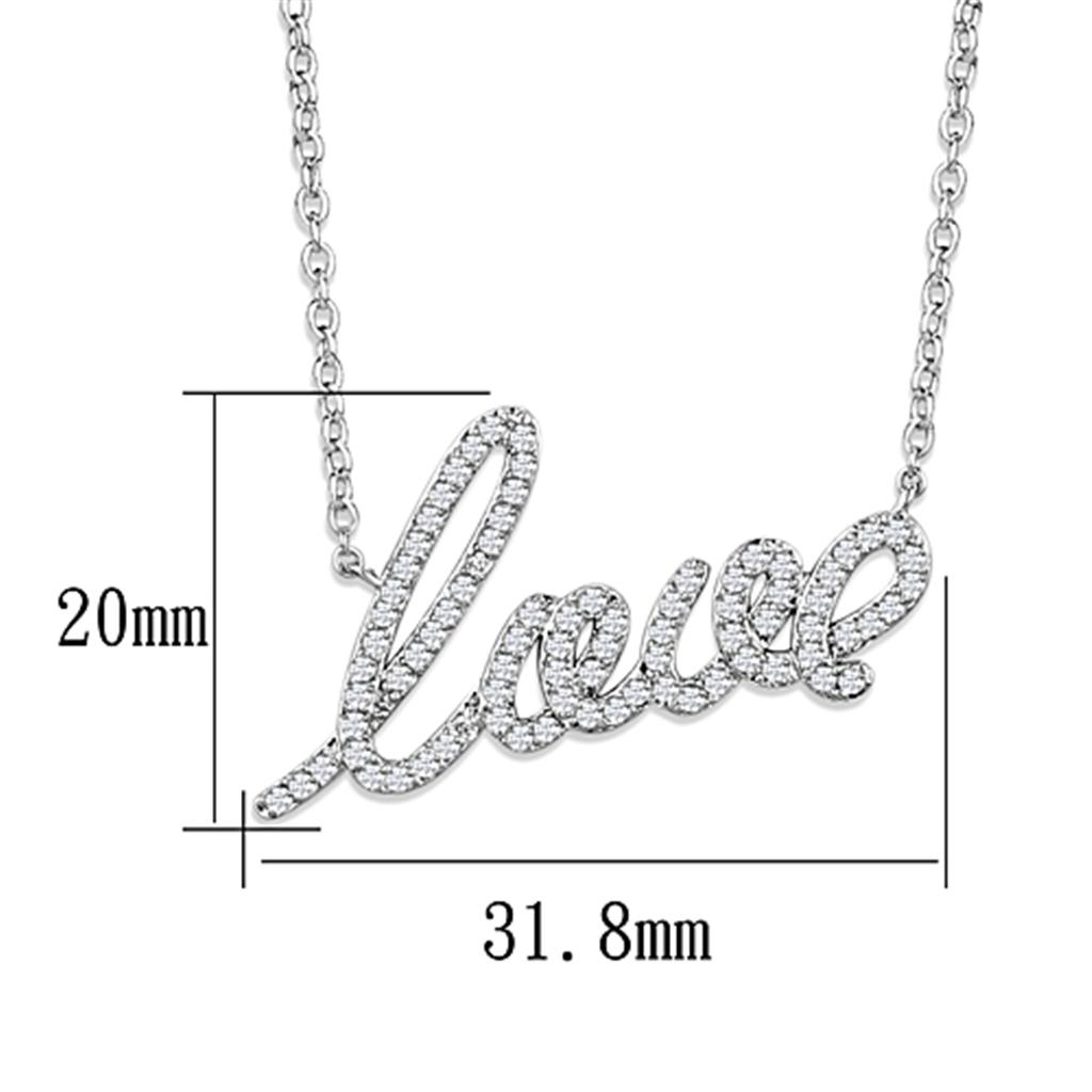 3W453 - Rhodium Brass Necklace with AAA Grade CZ  in Clear-1
