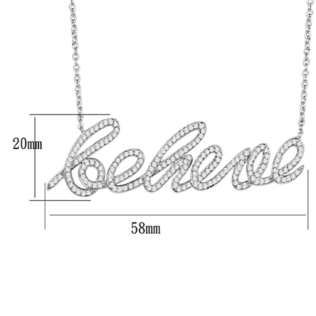 3W454 - Rhodium Brass Necklace with AAA Grade CZ  in Clear-1