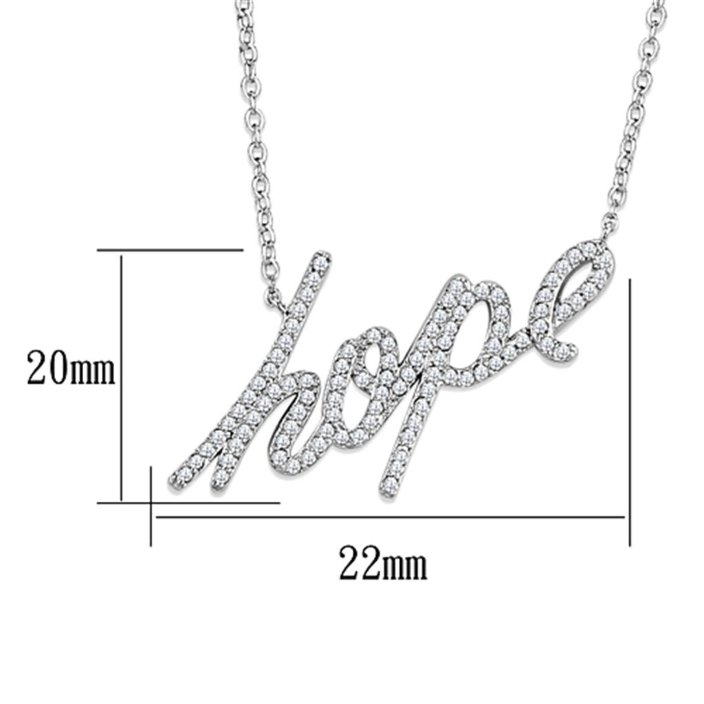 3W456 - Rhodium Brass Necklace with AAA Grade CZ  in Clear-1