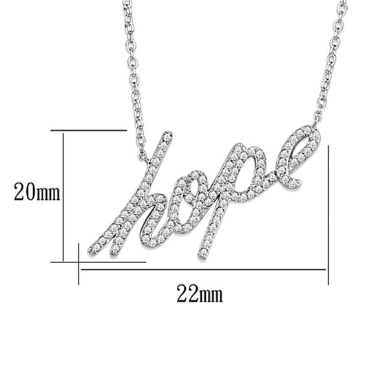 3W456 - Rhodium Brass Necklace with AAA Grade CZ  in Clear-1