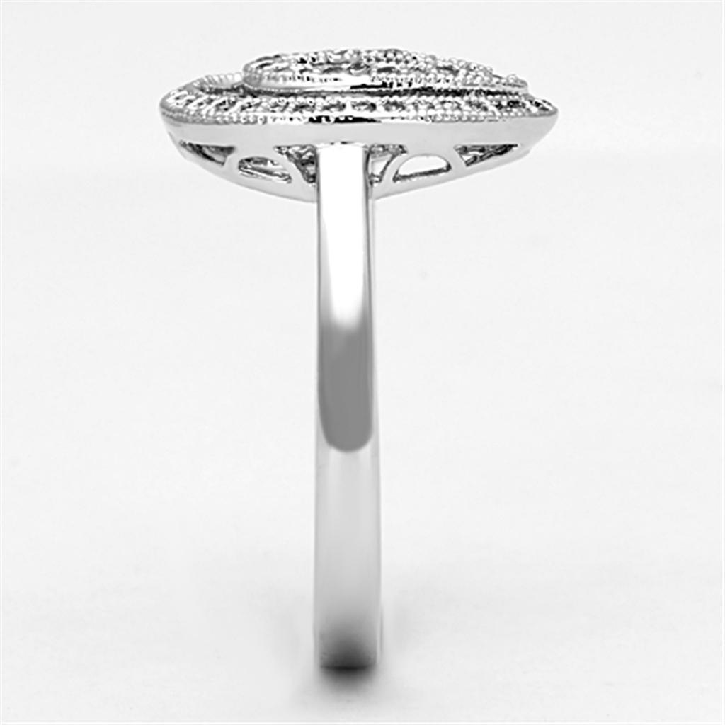 3W463 - Rhodium Brass Ring with AAA Grade CZ  in Clear-3