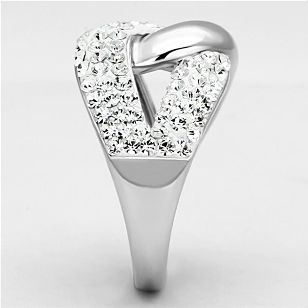 3W466 - Rhodium Brass Ring with Top Grade Crystal  in Clear-3