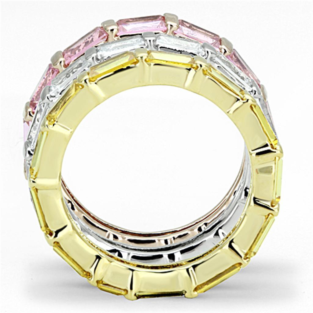 3W473 - Tricolor Brass Ring with AAA Grade CZ  in Multi Color-2