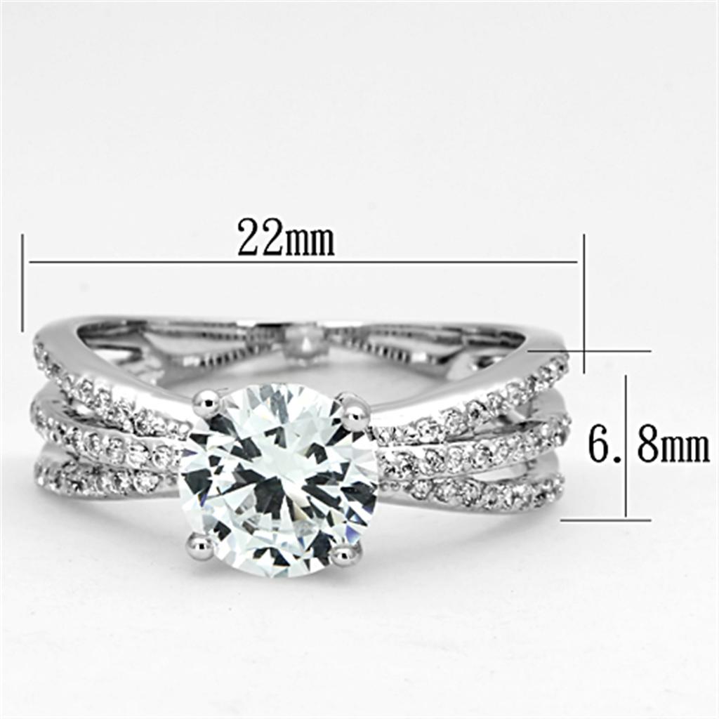 3W478 - Rhodium Brass Ring with AAA Grade CZ  in Clear-1
