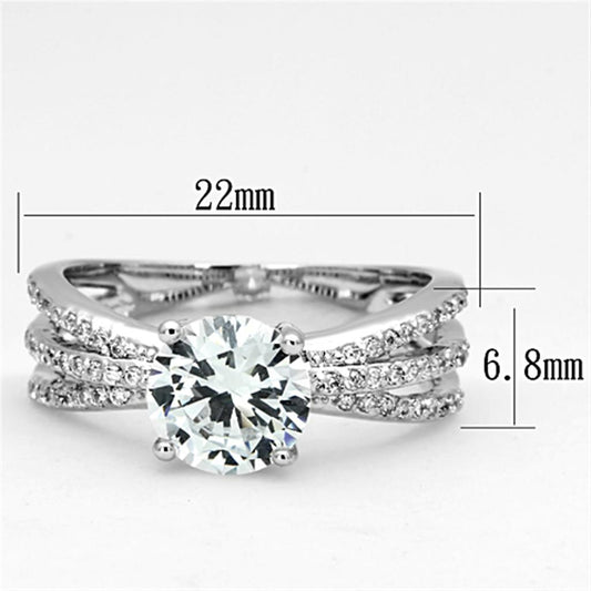 3W478 - Rhodium Brass Ring with AAA Grade CZ  in Clear-1