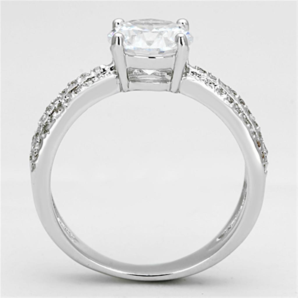 3W478 - Rhodium Brass Ring with AAA Grade CZ  in Clear-2