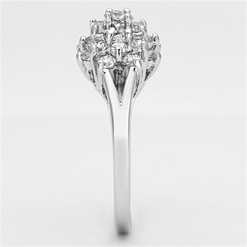 3W479 - Rhodium Brass Ring with AAA Grade CZ  in Clear-3