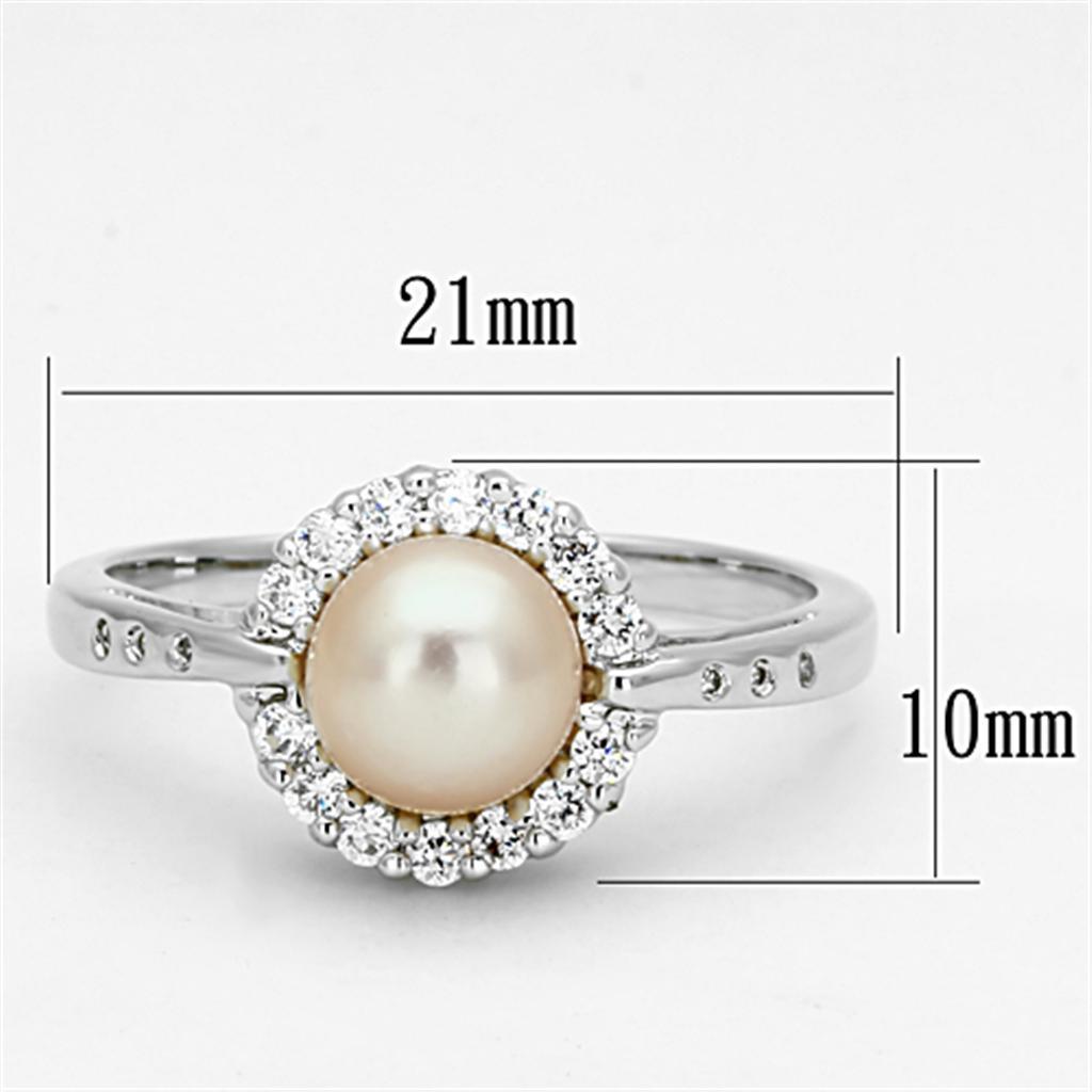3W487 - Rhodium Brass Ring with Synthetic Pearl in White-1