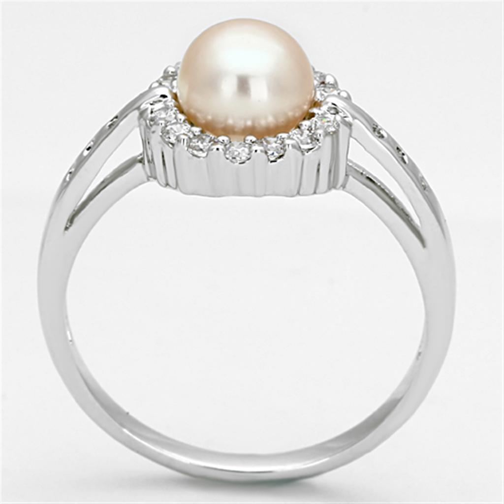 3W487 - Rhodium Brass Ring with Synthetic Pearl in White-2