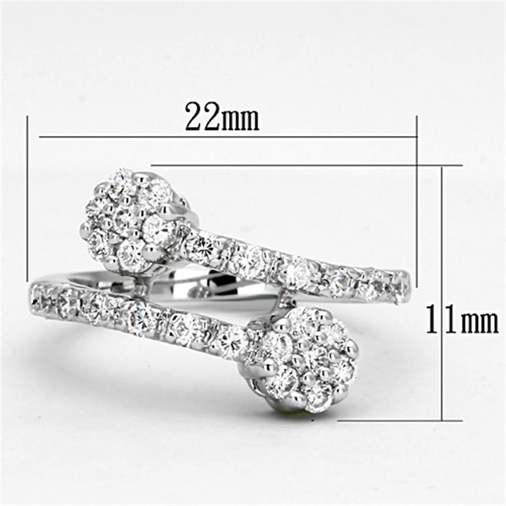 3W490 - Rhodium Brass Ring with AAA Grade CZ  in Clear-1