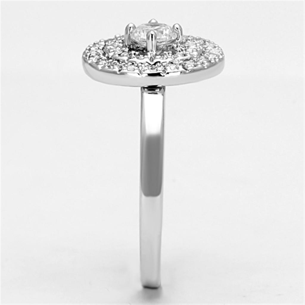 3W493 - Rhodium Brass Ring with AAA Grade CZ  in Clear-3
