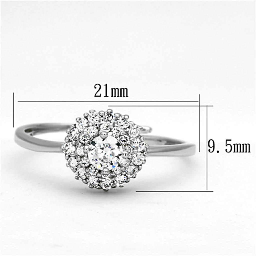 3W501 - Rhodium Brass Ring with AAA Grade CZ  in Clear-1