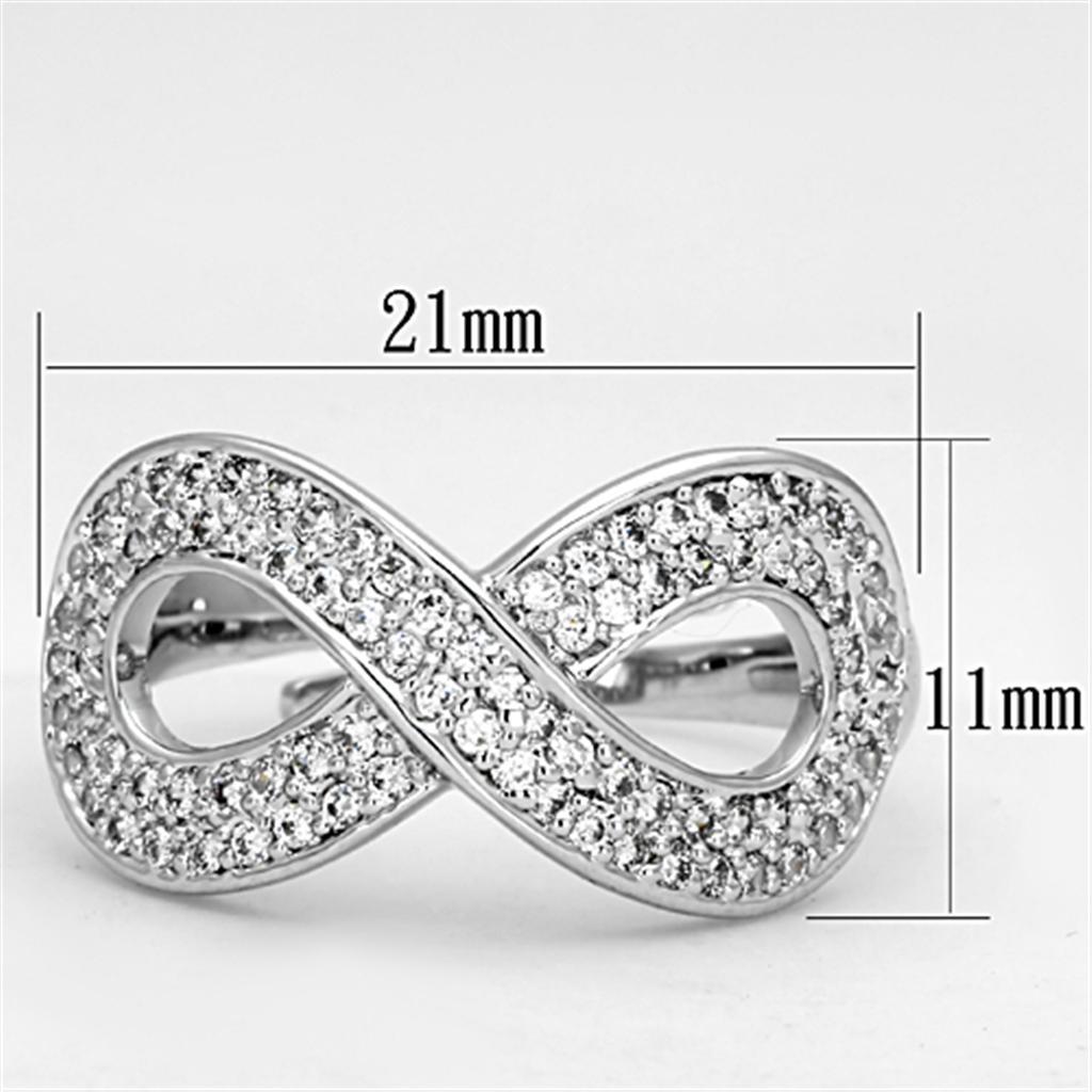 3W503 - Rhodium Brass Ring with AAA Grade CZ  in Clear-1