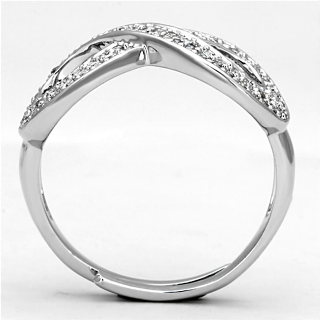 3W503 - Rhodium Brass Ring with AAA Grade CZ  in Clear-2