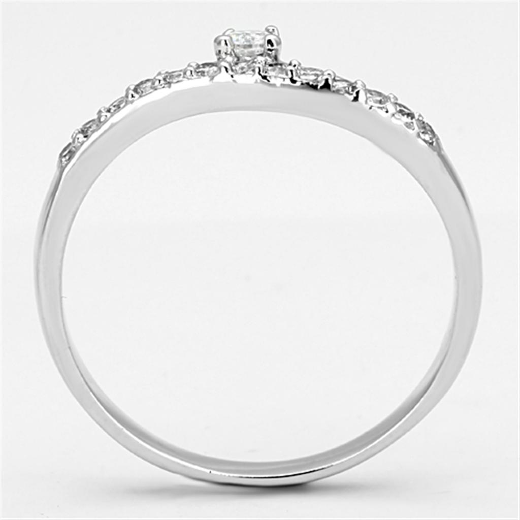 3W505 - Rhodium Brass Ring with AAA Grade CZ  in Clear-2