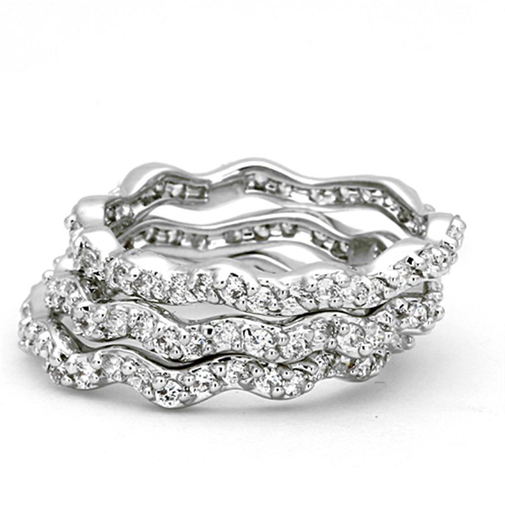 3W508 - Rhodium Brass Ring with AAA Grade CZ  in Clear-1