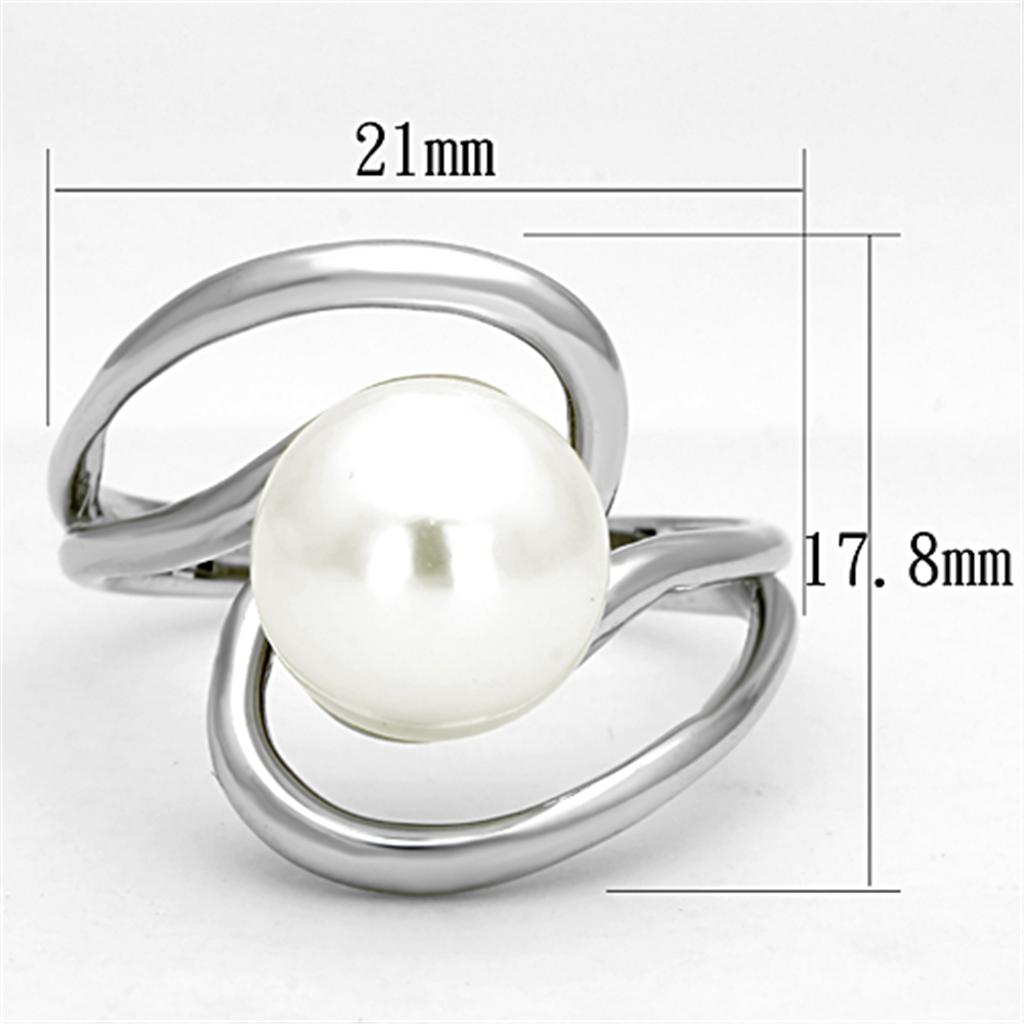 3W512 - Rhodium Brass Ring with Synthetic Pearl in White-1
