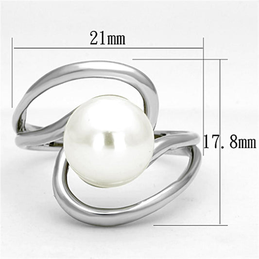 3W512 - Rhodium Brass Ring with Synthetic Pearl in White-1
