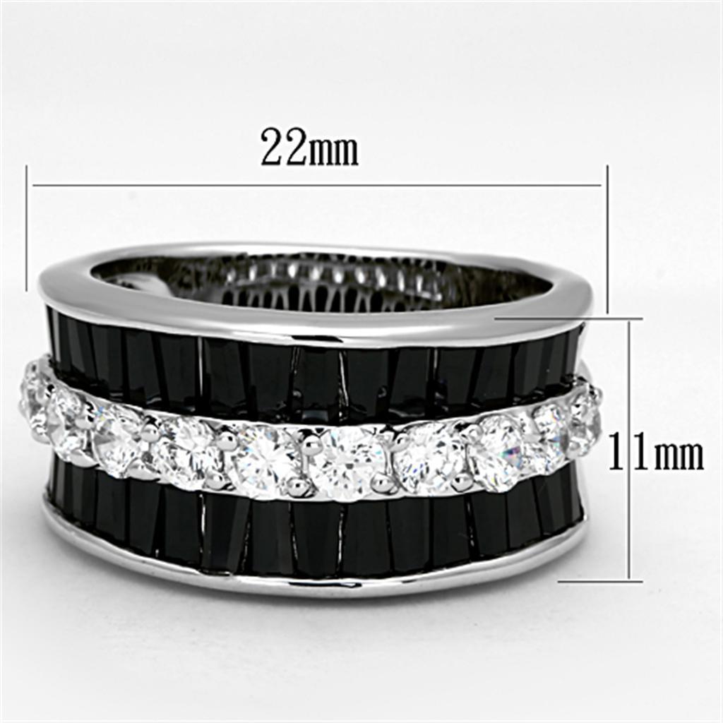 3W513 - Rhodium Brass Ring with AAA Grade CZ  in Black Diamond-1