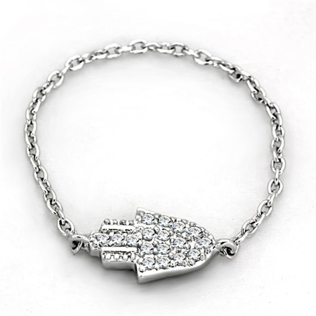 3W515 - Rhodium Brass Ring with AAA Grade CZ  in Clear-1