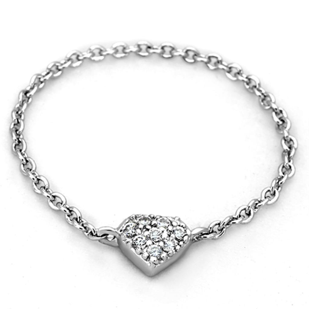 3W518 - Rhodium Brass Ring with AAA Grade CZ  in Clear-1