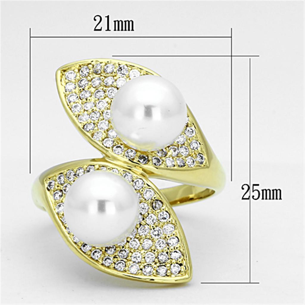 3W522 - Gold Brass Ring with Synthetic Pearl in White-1