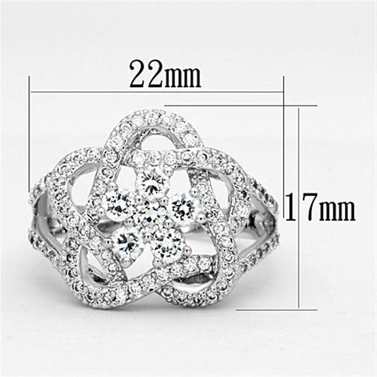 3W523 - Rhodium Brass Ring with AAA Grade CZ  in Clear-1