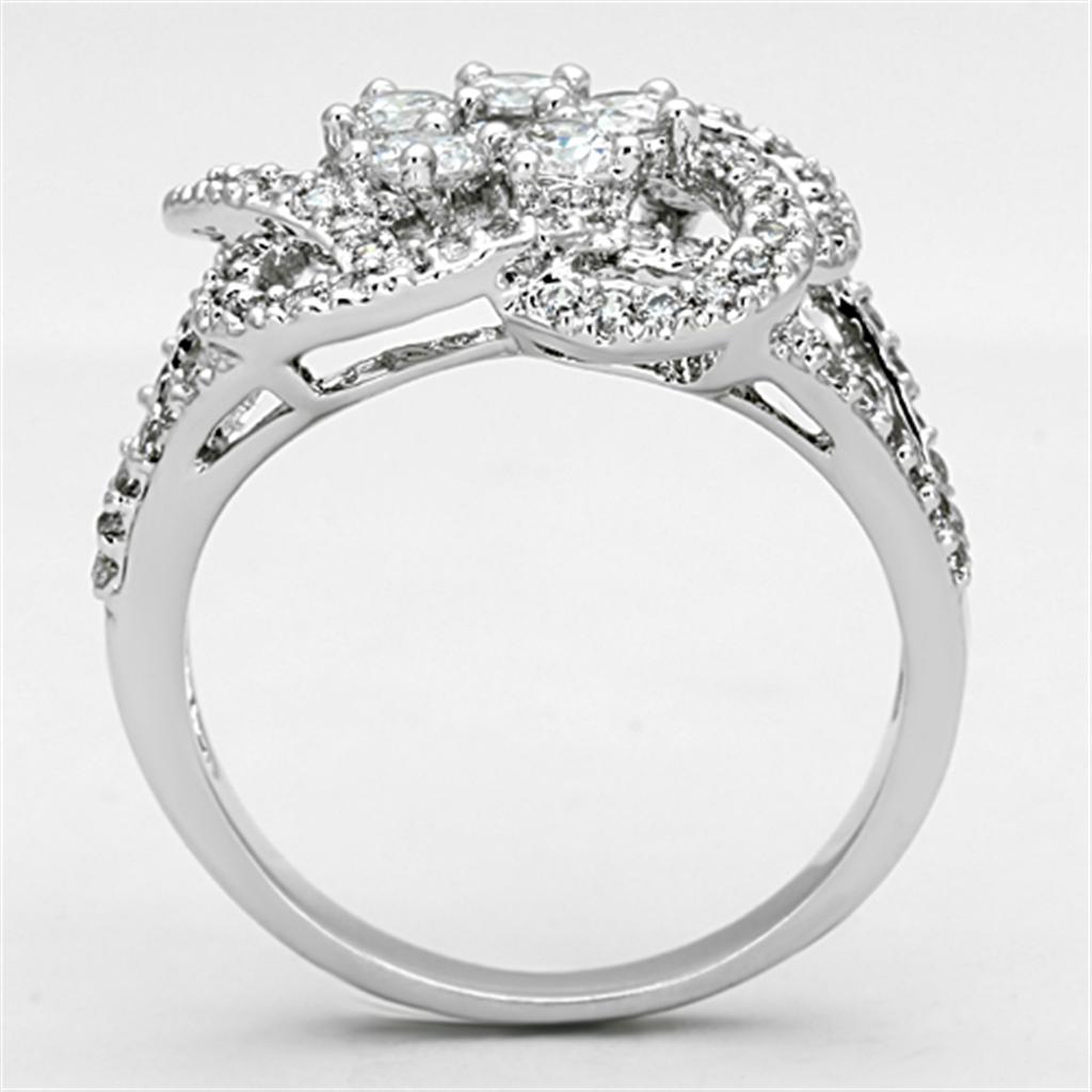 3W523 - Rhodium Brass Ring with AAA Grade CZ  in Clear-2