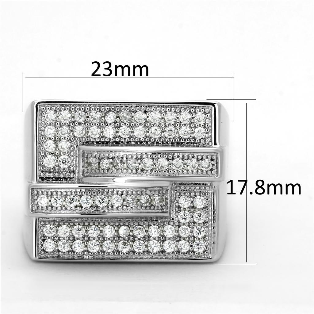 3W562 - Rhodium Brass Ring with AAA Grade CZ  in Clear-1