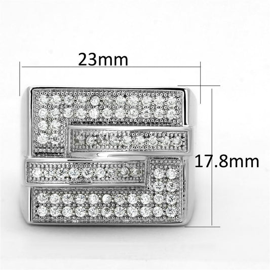 3W562 - Rhodium Brass Ring with AAA Grade CZ  in Clear-1