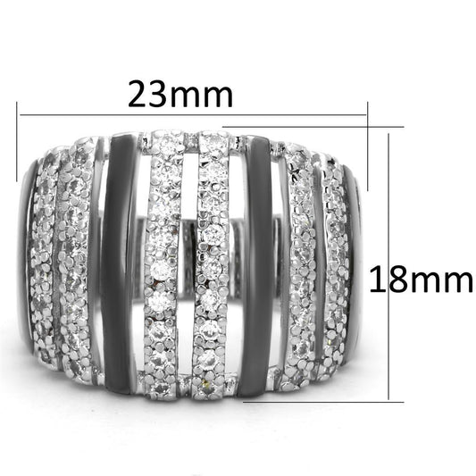 3W567 - Rhodium + Ruthenium Brass Ring with AAA Grade CZ  in Clear-1