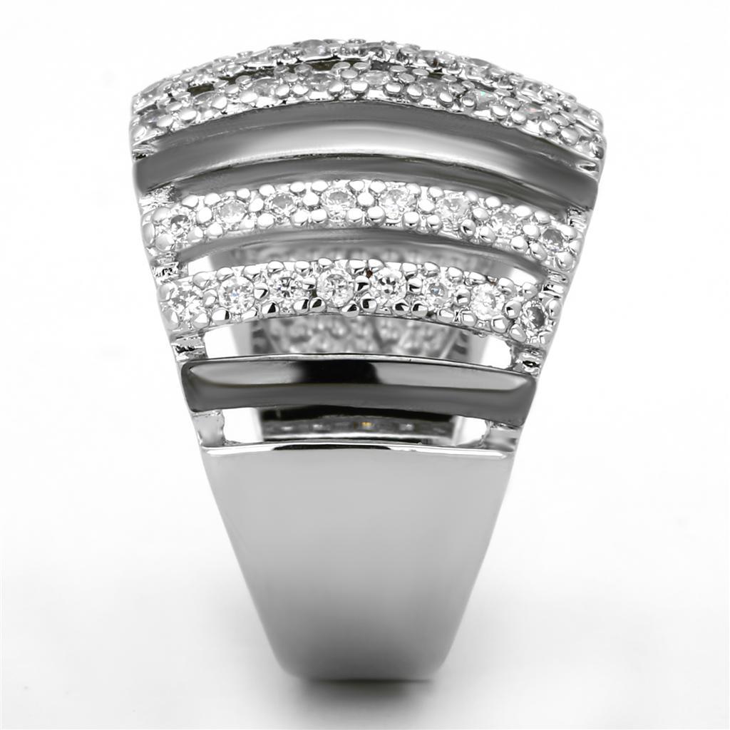 3W567 - Rhodium + Ruthenium Brass Ring with AAA Grade CZ  in Clear-3