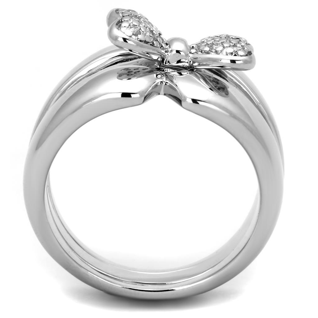 3W571 - Rhodium Brass Ring with AAA Grade CZ  in Clear-2