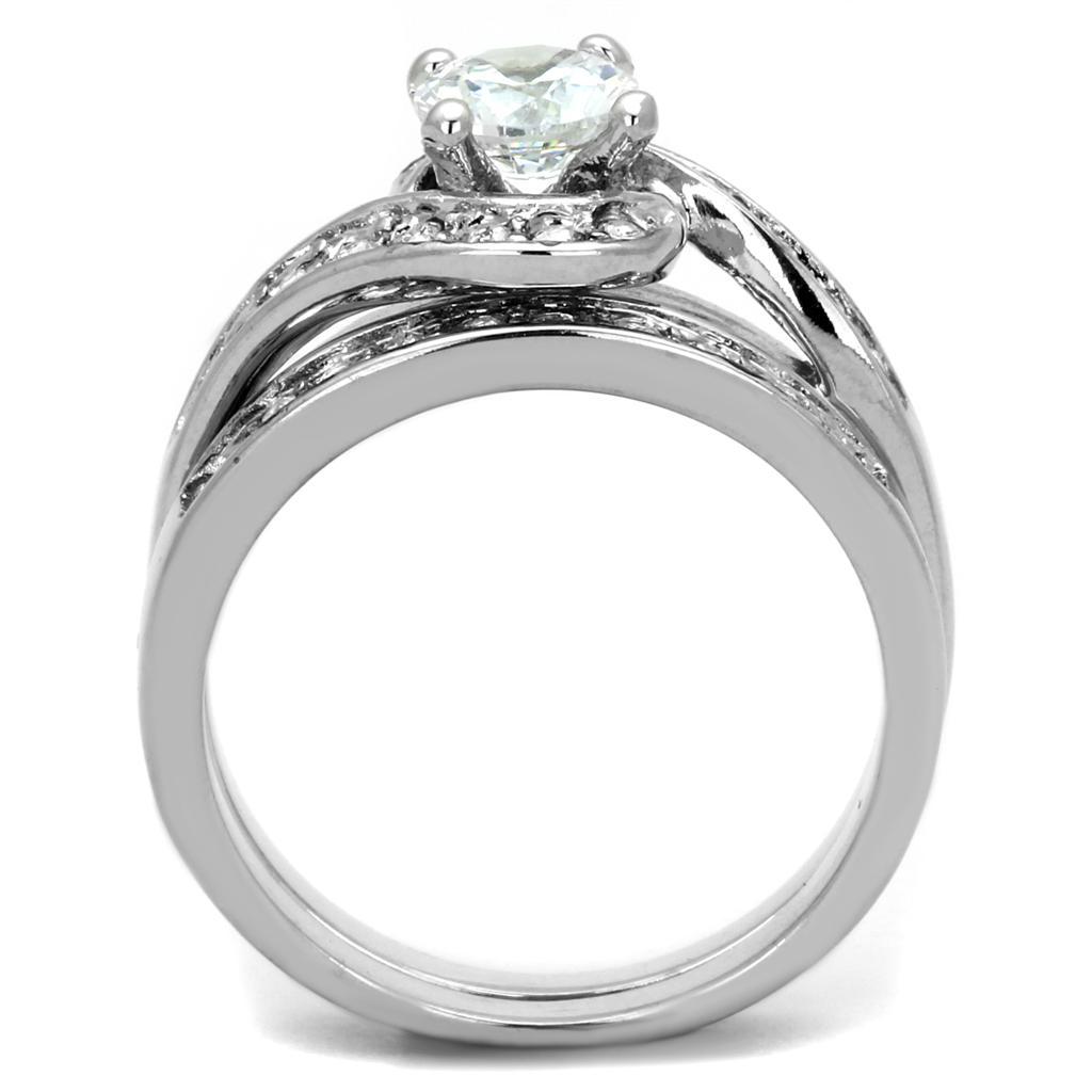 3W575 - Rhodium Brass Ring with AAA Grade CZ  in Clear-2