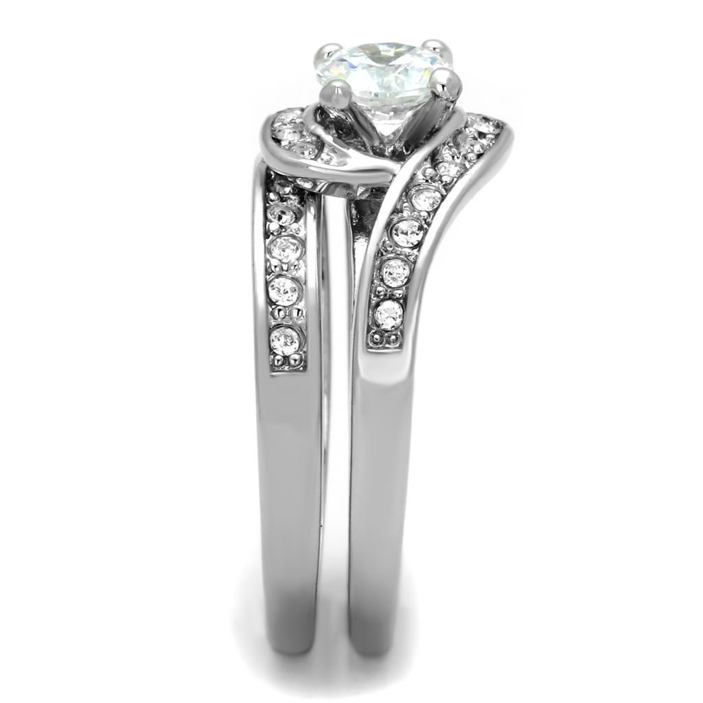 3W575 - Rhodium Brass Ring with AAA Grade CZ  in Clear-3