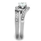 3W575 - Rhodium Brass Ring with AAA Grade CZ  in Clear-3