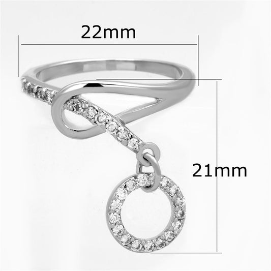 3W577 - Rhodium Brass Ring with AAA Grade CZ  in Clear-1
