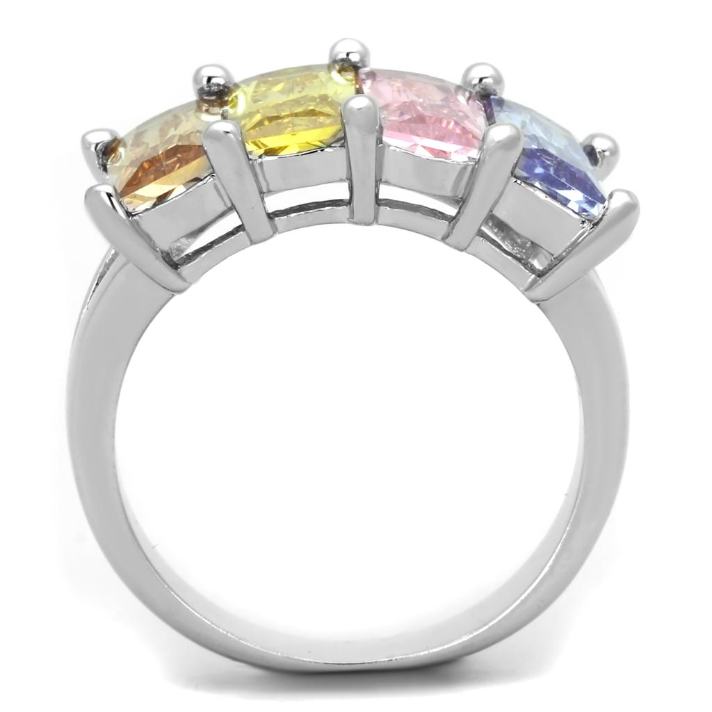 Dana Cocktail Ring - Rhodium Brass, AAA CZ , Multi Color - 3W583-2