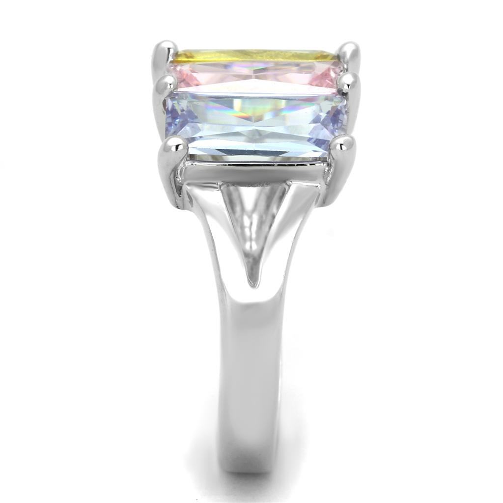 Dana Cocktail Ring - Rhodium Brass, AAA CZ , Multi Color - 3W583-3