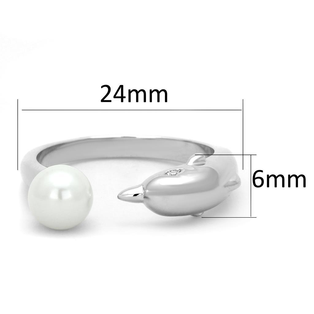 3W587 - Rhodium Brass Ring with Synthetic Pearl in White-1