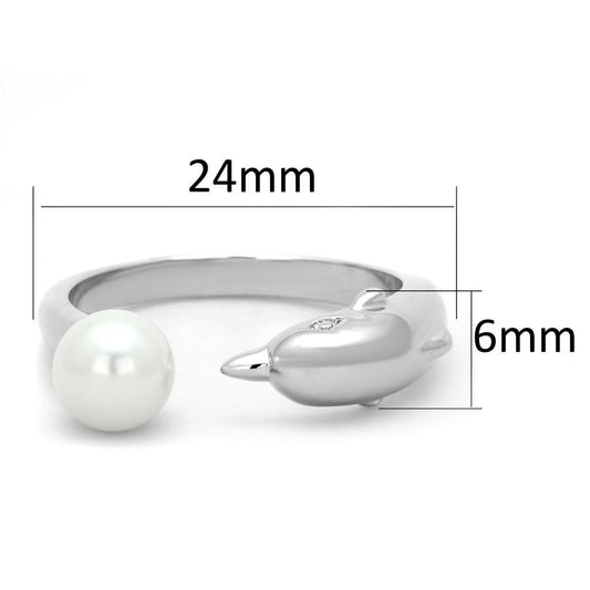 3W587 - Rhodium Brass Ring with Synthetic Pearl in White-1