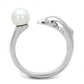 3W587 - Rhodium Brass Ring with Synthetic Pearl in White-2