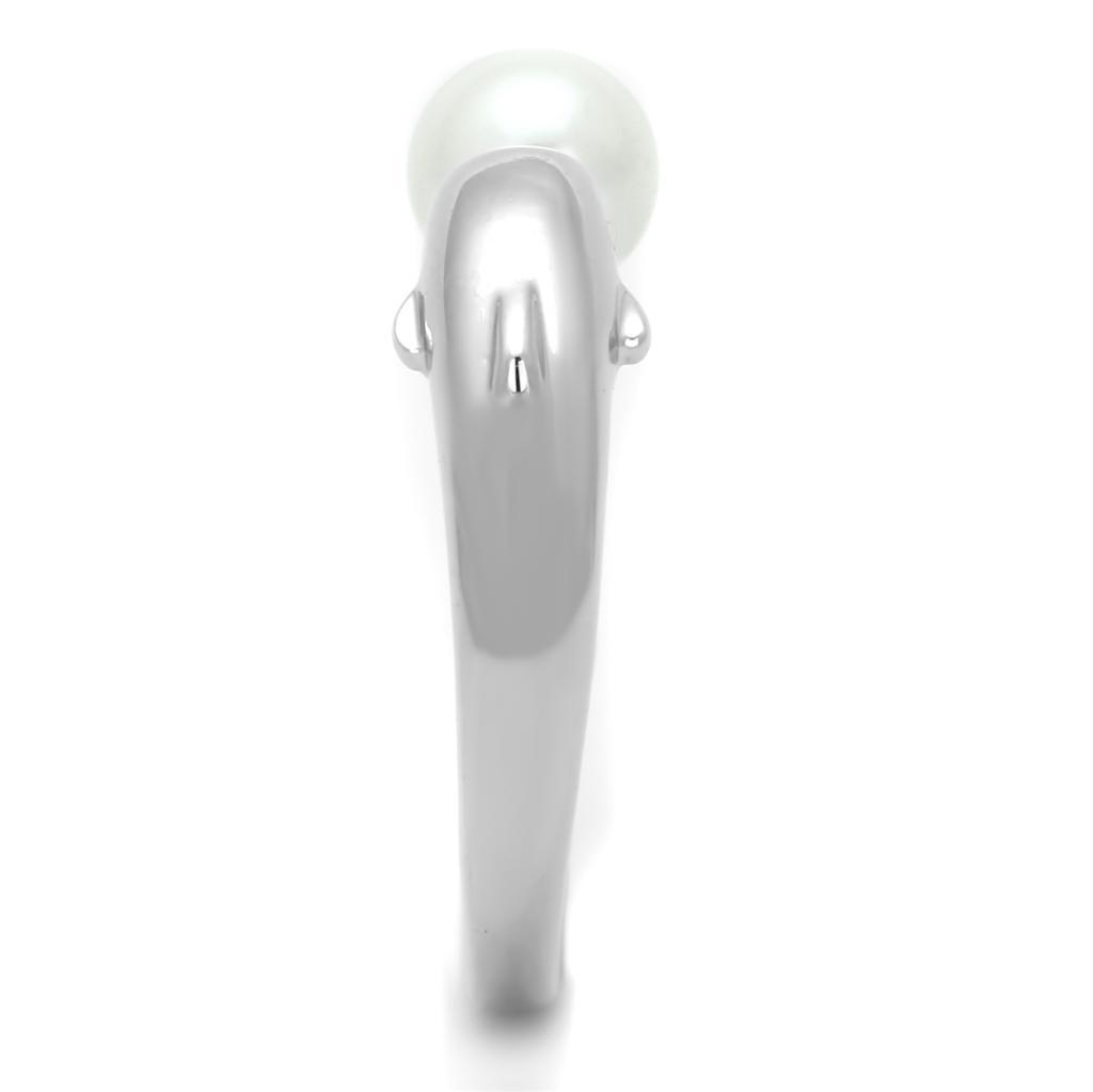 3W587 - Rhodium Brass Ring with Synthetic Pearl in White-3