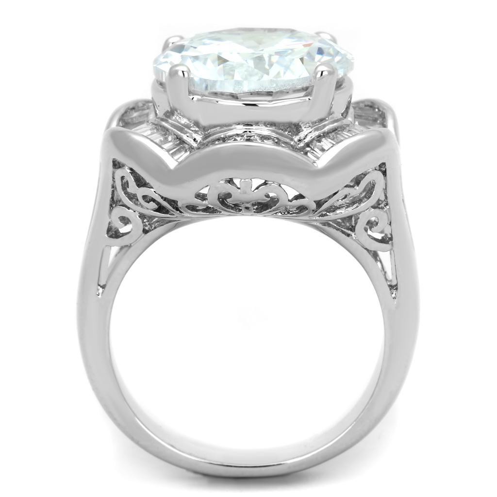 3W589 - Rhodium Brass Ring with AAA Grade CZ  in Clear-2