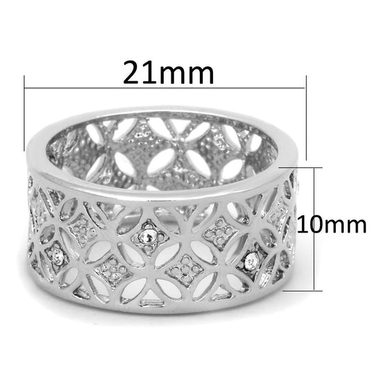 3W590 - Rhodium Brass Ring with Top Grade Crystal  in Clear-1