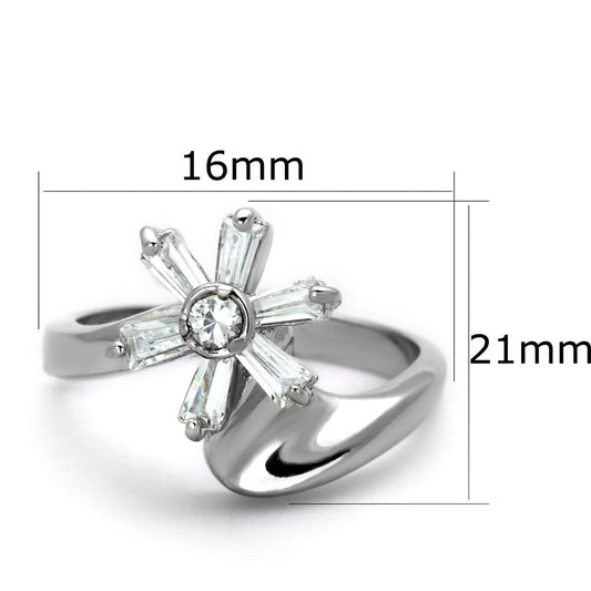 3W593 - Rhodium Brass Ring with AAA Grade CZ  in Clear-1