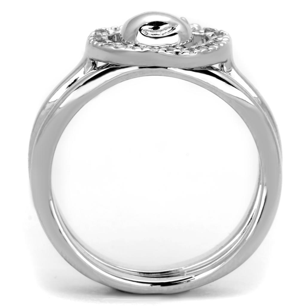 3W594 - Rhodium Brass Ring with AAA Grade CZ  in Clear-2