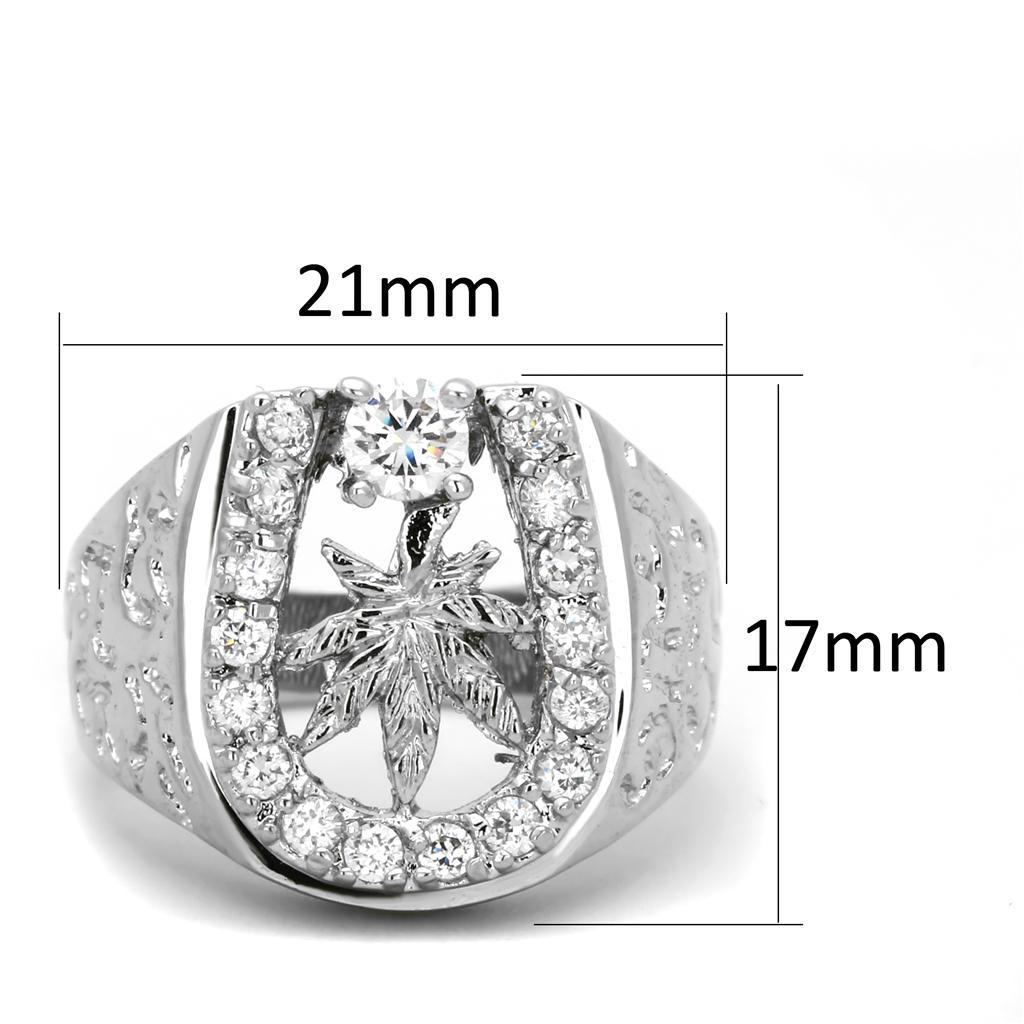 3W595 - Rhodium Brass Ring with AAA Grade CZ  in Clear-1