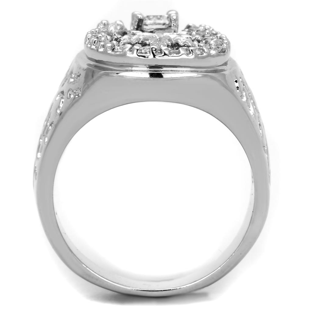 3W595 - Rhodium Brass Ring with AAA Grade CZ  in Clear-2
